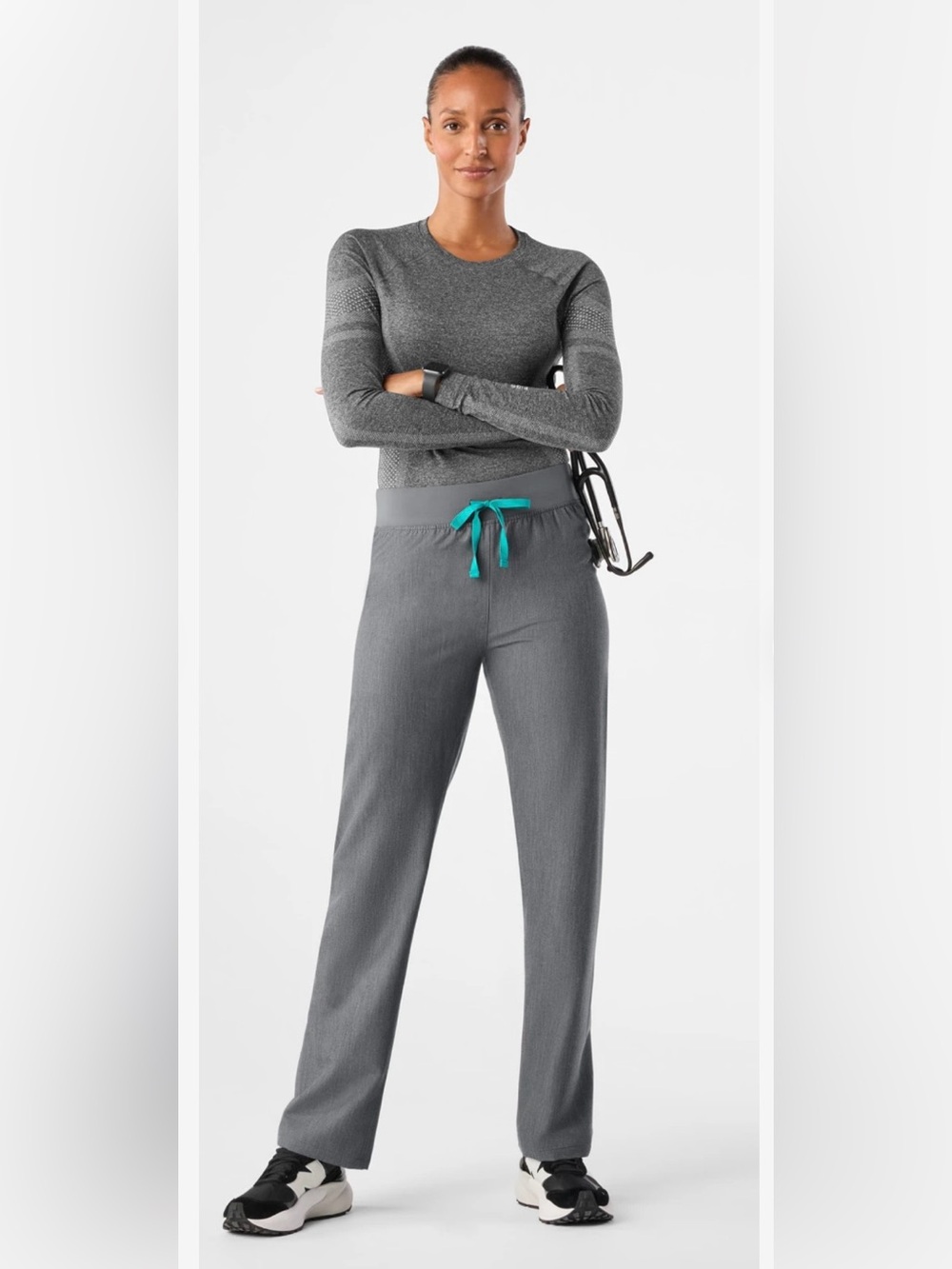 FIGS Livingston High Waisted Scrub Pants Gray Heather Large Tall L/T
